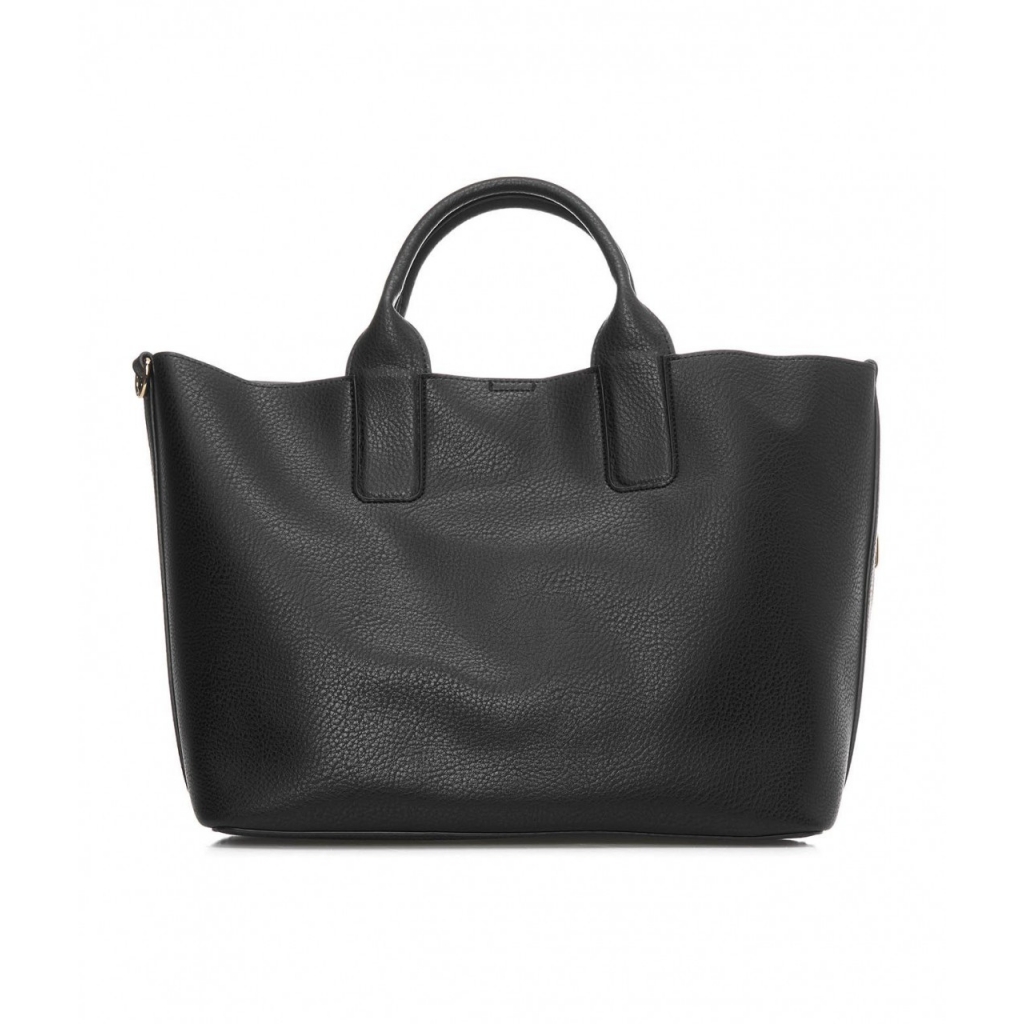 Borsa shopper con logo traforato nero