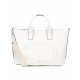 Borsa shopper con logo traforato bianco