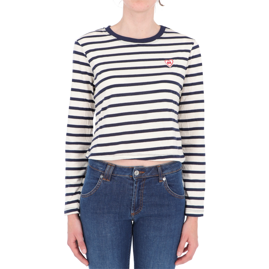 T-SHIRT LS BRETON STRIPE W ROY ROGERS Nat/Blue