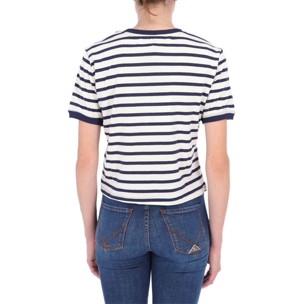 T-SHIRT LS BRETON STRIPE W ROY ROGERS Nat/Blue