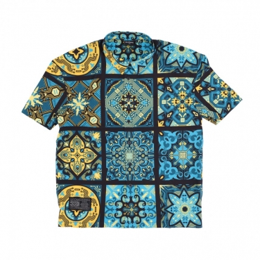 camicia manica corta uomo maioliche blue pattern oversize shirt MULTI