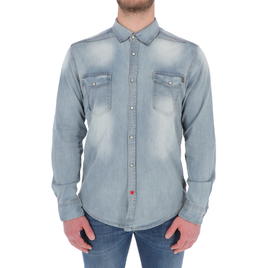 CAMICIA DENIM STRETCH TIMEZONE cool blue wash