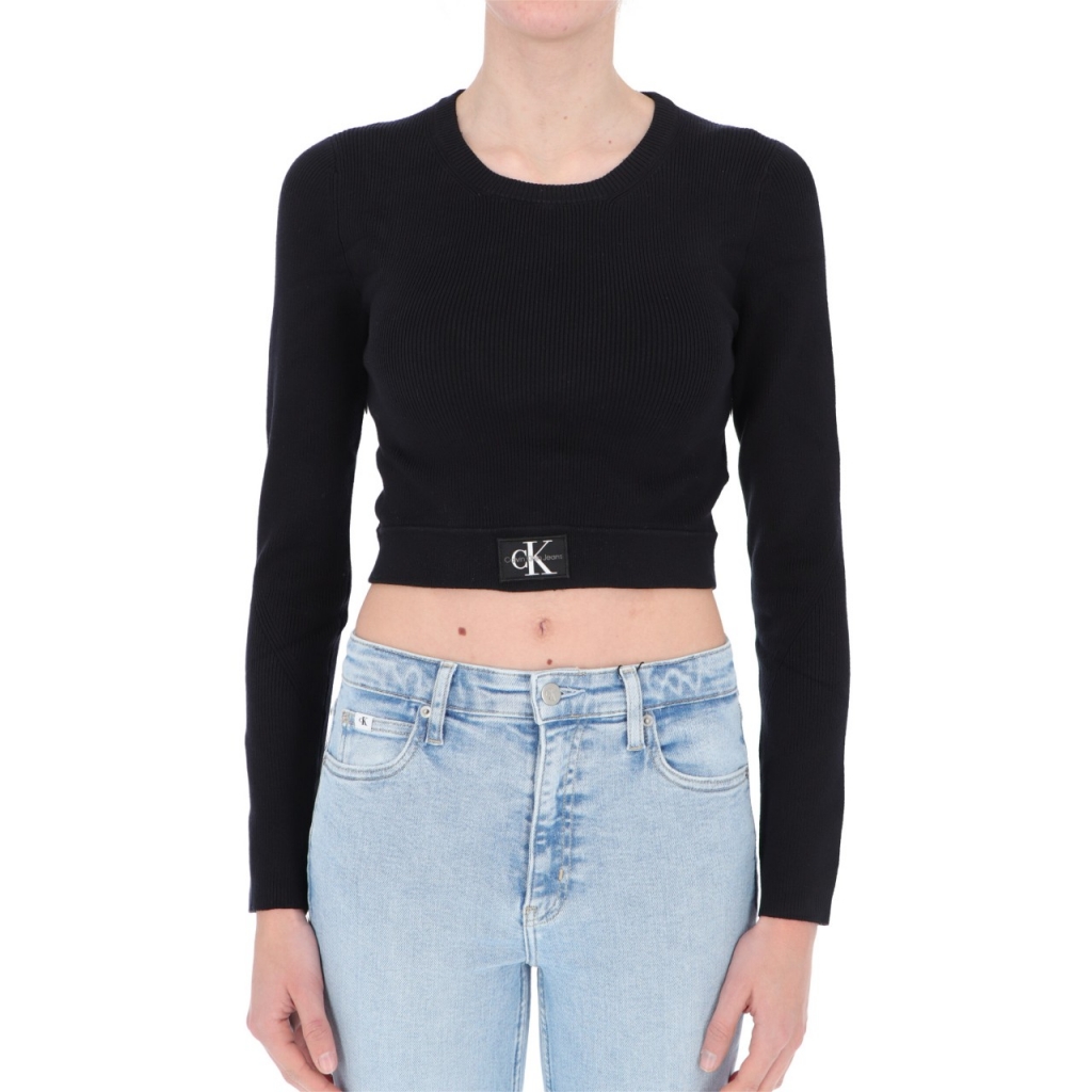 Maglia Calvin Klein Jeans Donna Badge Short Sweater BEH CK BLACK