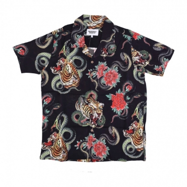 camicia manica corta uomo tigersnake shirt BLACK ALL OVER PRINT