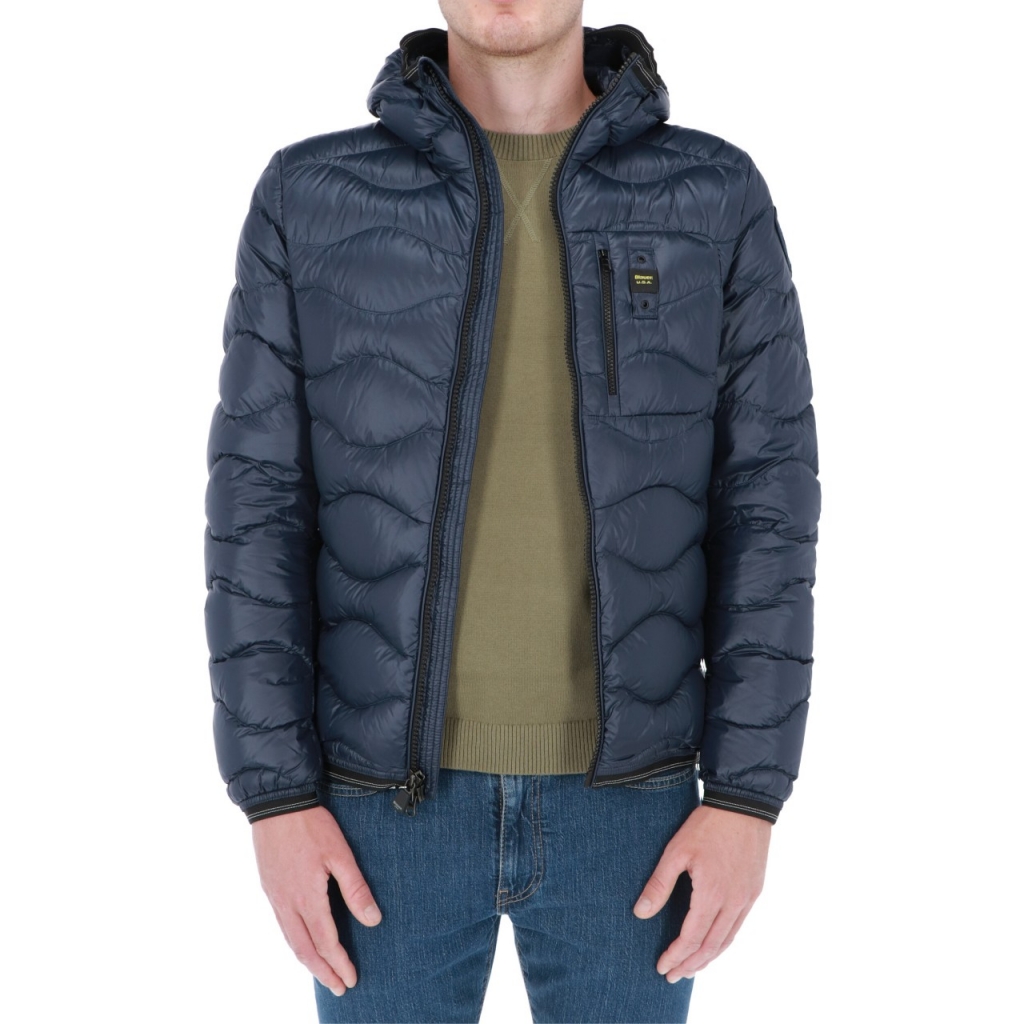 Piumino Blauer Usa Uomo Impuntura Onda Cappuccio 888 BLU