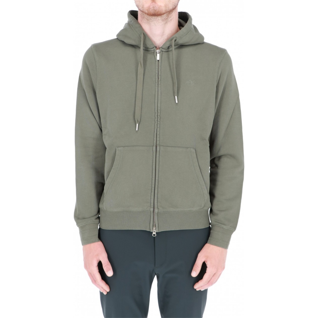 Felpa Sun 68 Uomo Cappuccio Zip Garment Dye 19 MILITARE