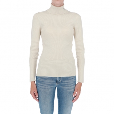 Maglia Calvin Klein Jeans Donna Collo Alto Cotone ACF EGGSHELL