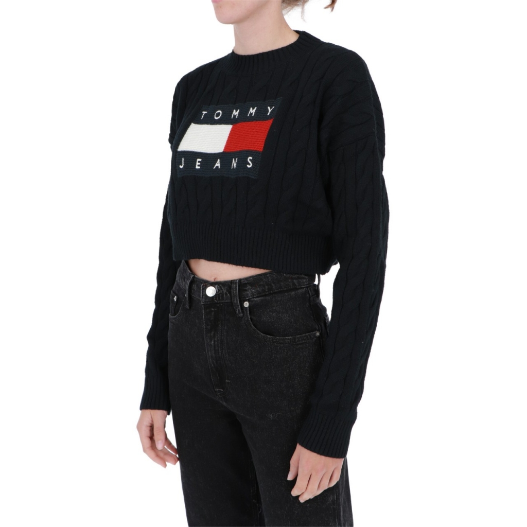 Maglia Tommy Hilfiger Jeans Donna BoXy Center Flag BDS BLACK