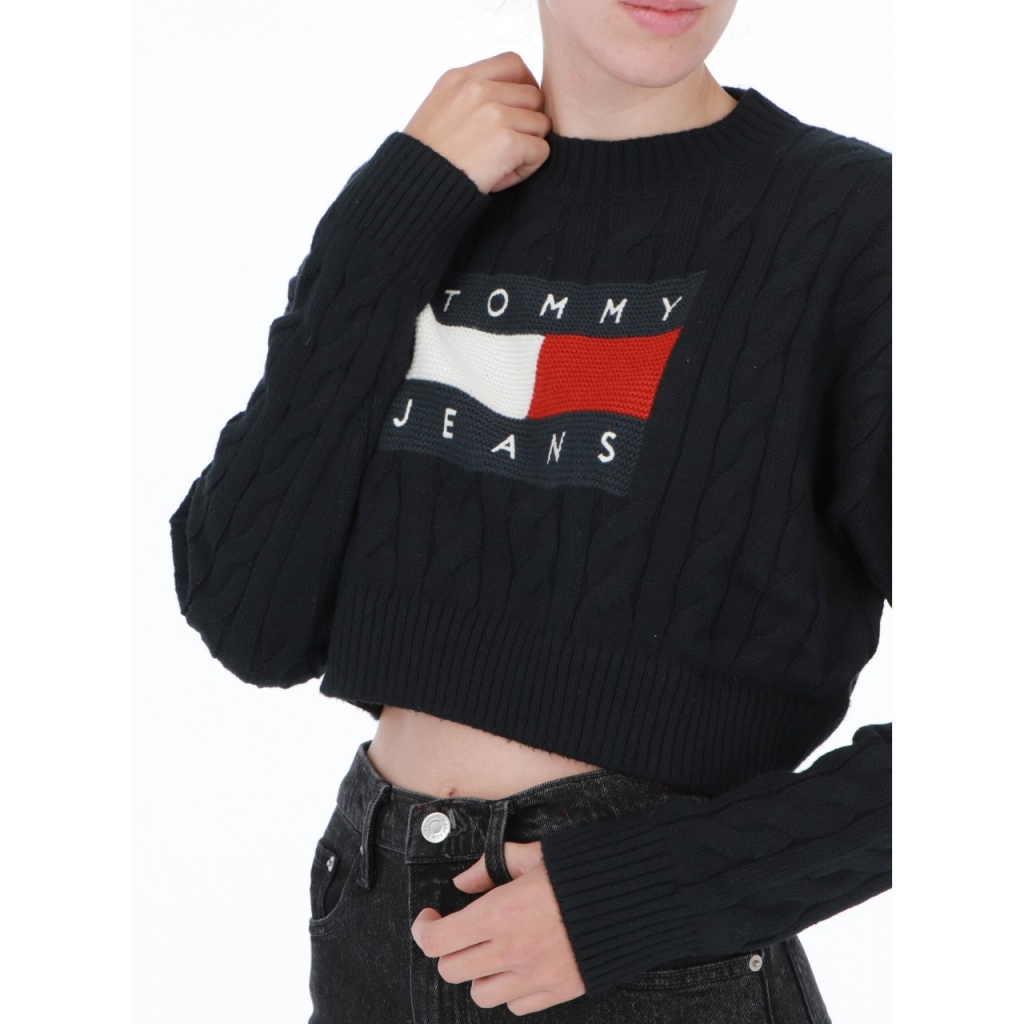 Maglia Tommy Hilfiger Jeans Donna BoXy Center Flag BDS BLACK