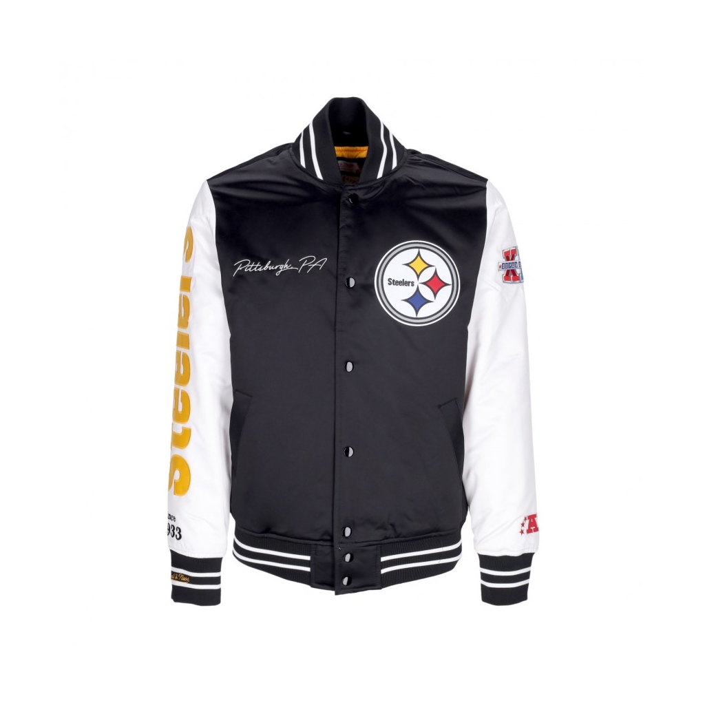 giubbotto bomber uomo nfl team origins varsity satin jacket pitste BLACK/WHITE
