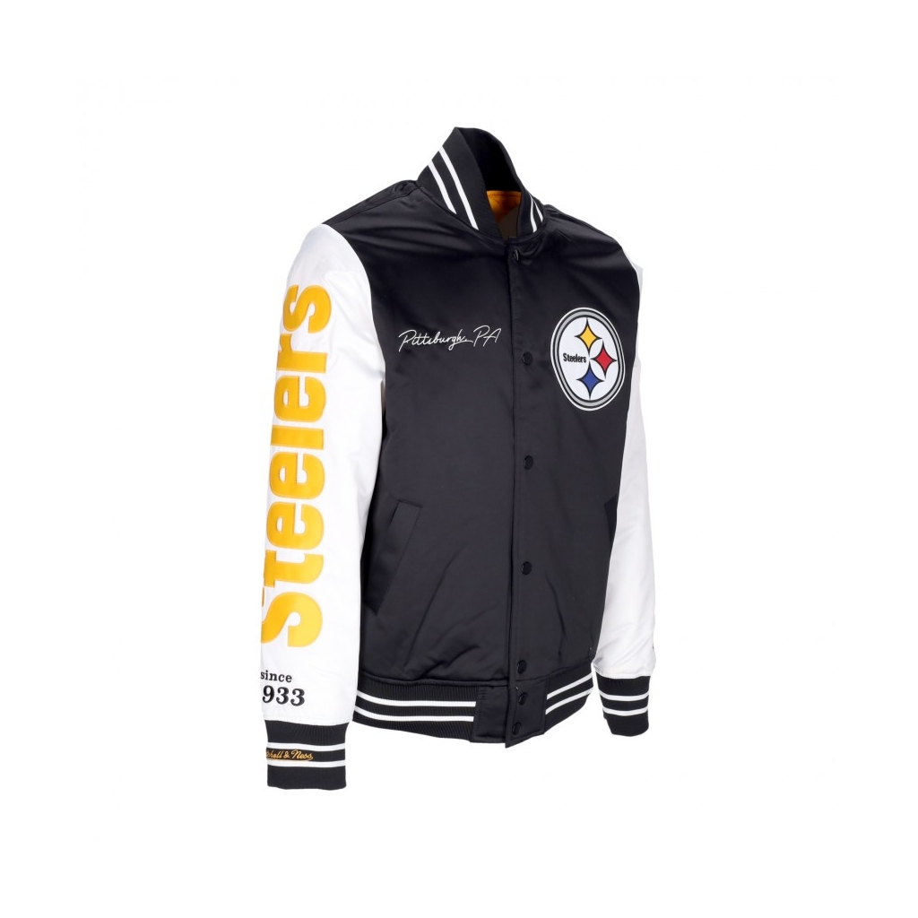 giubbotto bomber uomo nfl team origins varsity satin jacket pitste BLACK/WHITE