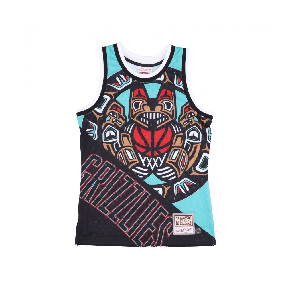 canotta tipo basket uomo nba big face fashion tank 50 hardwood classics vangri TEAL