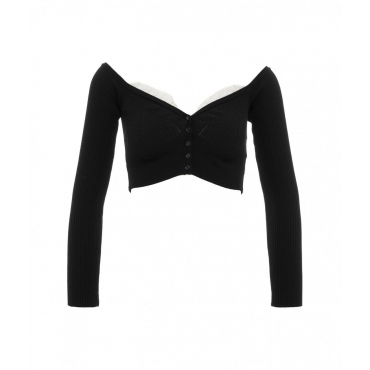 Cardigan cropped con pizzo nero