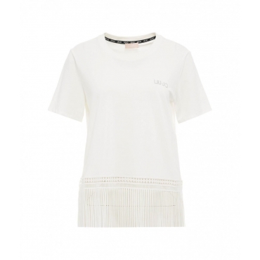 T-shirt con orlo a frange bianco