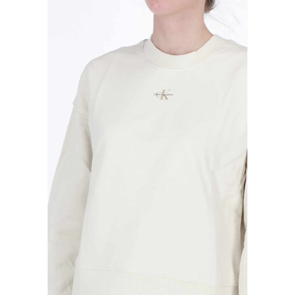 Felpa Calvin Klein Jeans Donna Mom Micro Monologo YBI IVORY