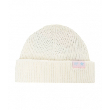 Beanie in maglia con logo crema