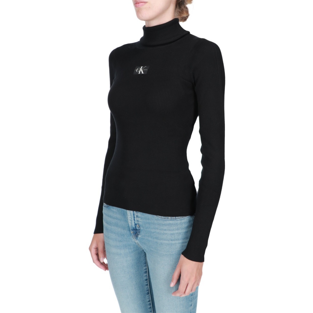 Maglia Calvin Klein Jeans Donna Badge Roll Neck Logo BEH CK BLACK