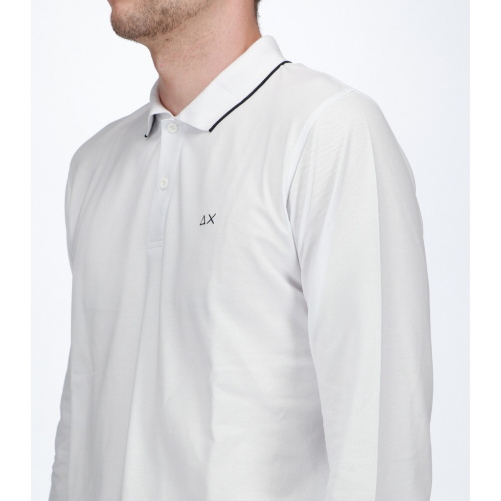 Polo Sun 68 Uomo Small Stripes Manica Lunga 01 BIANCO