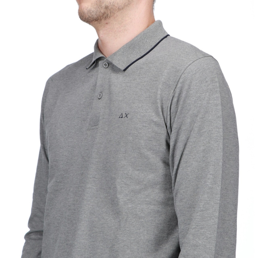 Polo Sun 68 Uomo Small Stripes Manica Lunga 34 GRIGIO MEDIO