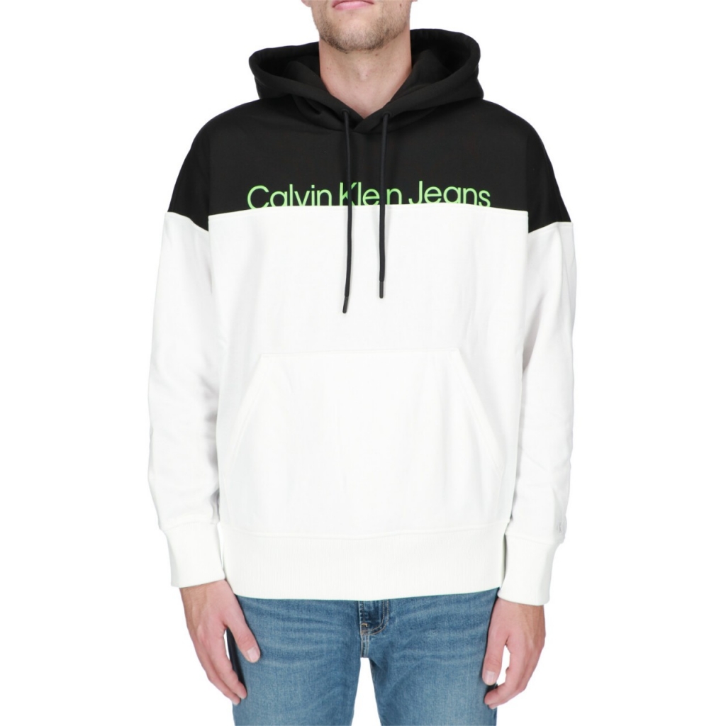 Felpa Calvin Klein Jeans Uomo Institutional Colorbl YAF WHITE BLACK