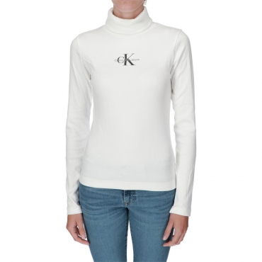 Maglia Calvin Klein Jeans Donna Monologo Rib RollNeck YBF BRIGHT WHITE