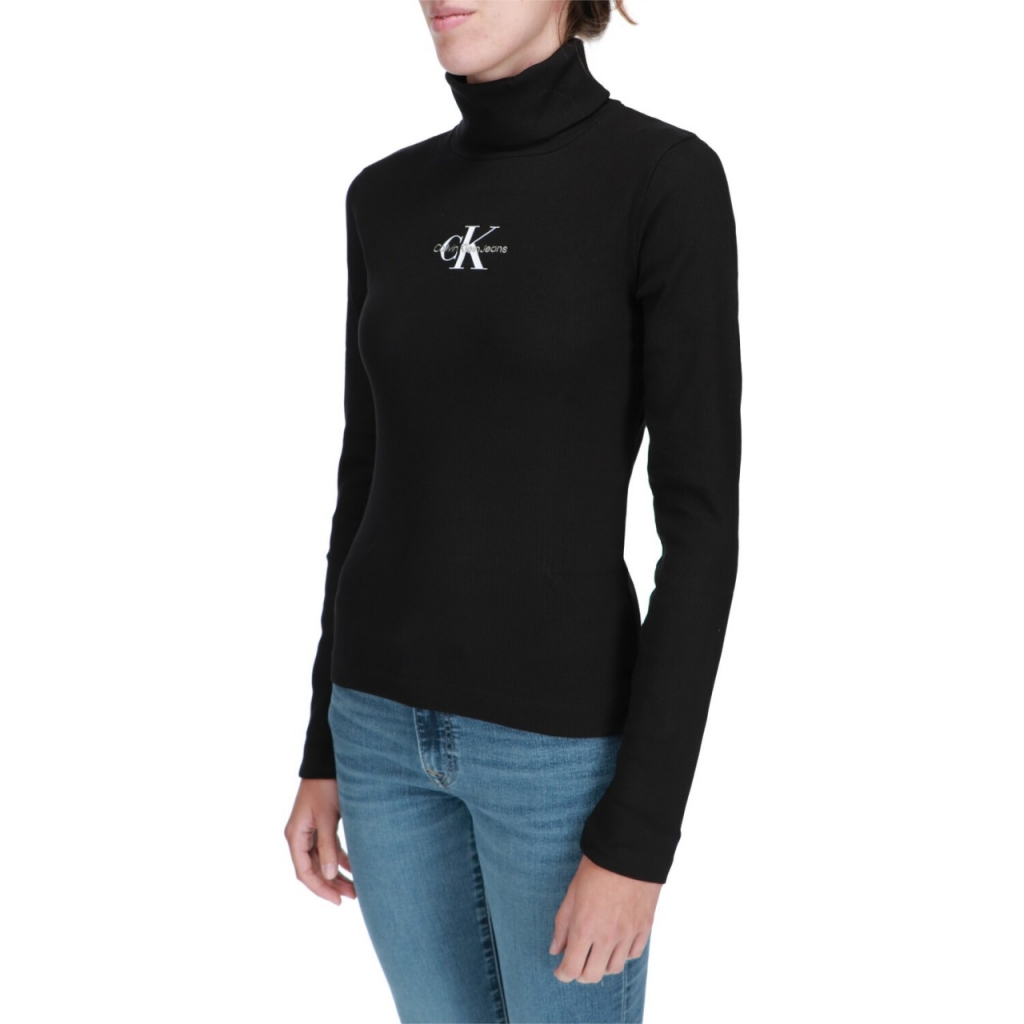 Maglia Calvin Klein Jeans Donna Monologo Rib RollNeck BEH CK BLACK