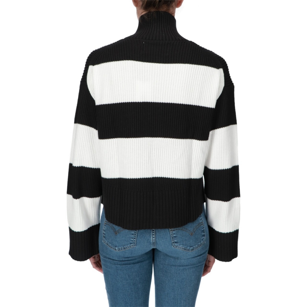 Maglia Calvin Klein Jeans Donna Label Chunky Sweater 0GO BLACK WHITE