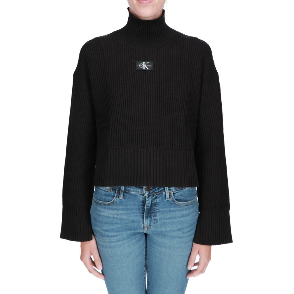 Maglia Calvin Klein Jeans Donna Label Chunky Sweater BEH CK BLACK