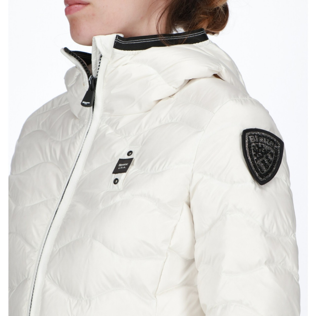 Piumino Blauer Usa Donna Impuntura Onda Cappuccio 102 BIANCO