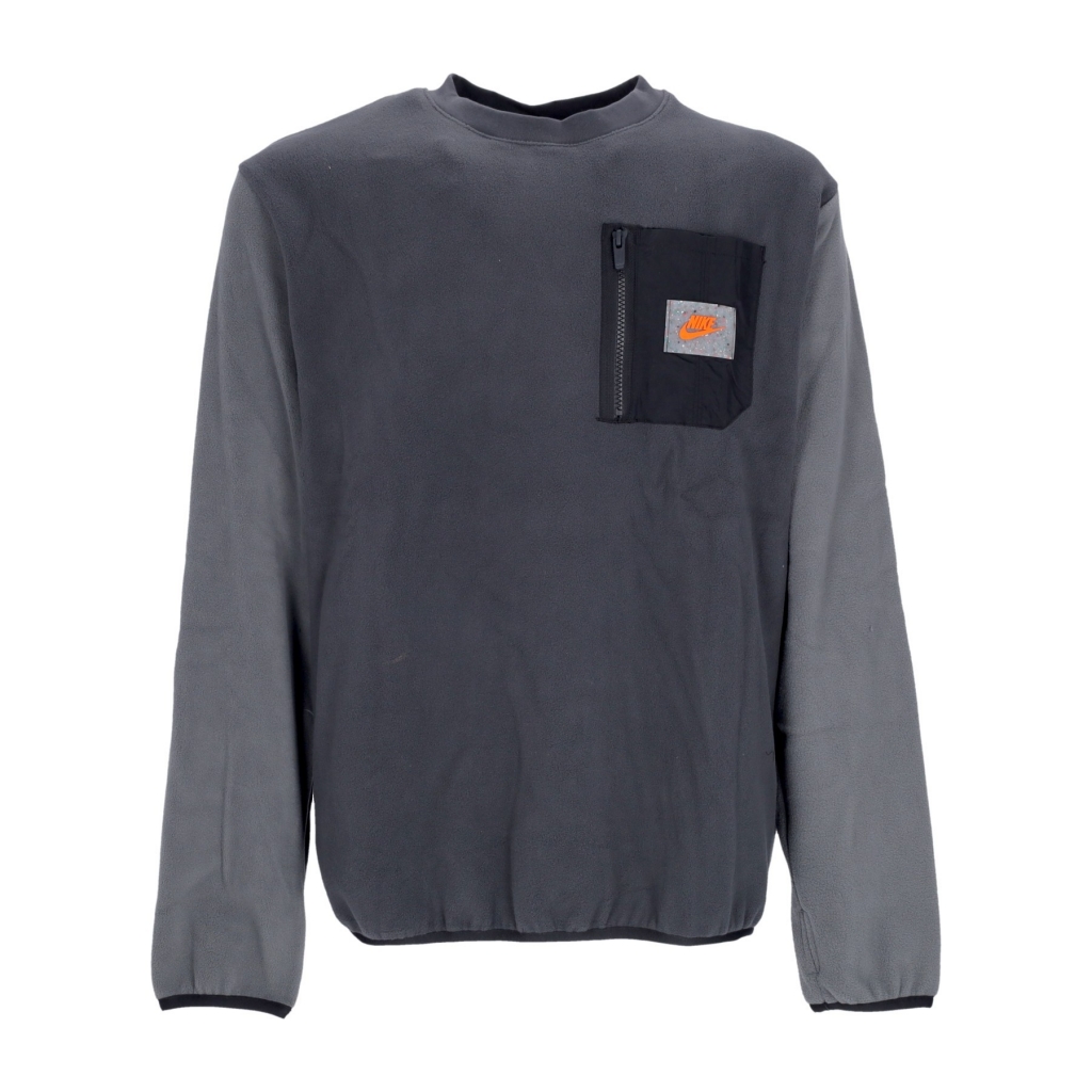 felpa girocollo uomo sportswear spu therma-fit polar fleece crew DK SMOKE GREY/IRON GREY/SAFETY ORANGE