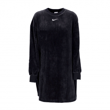 vestito donna sportswear velour long-sleeve crewneck dress BLACK/SAIL