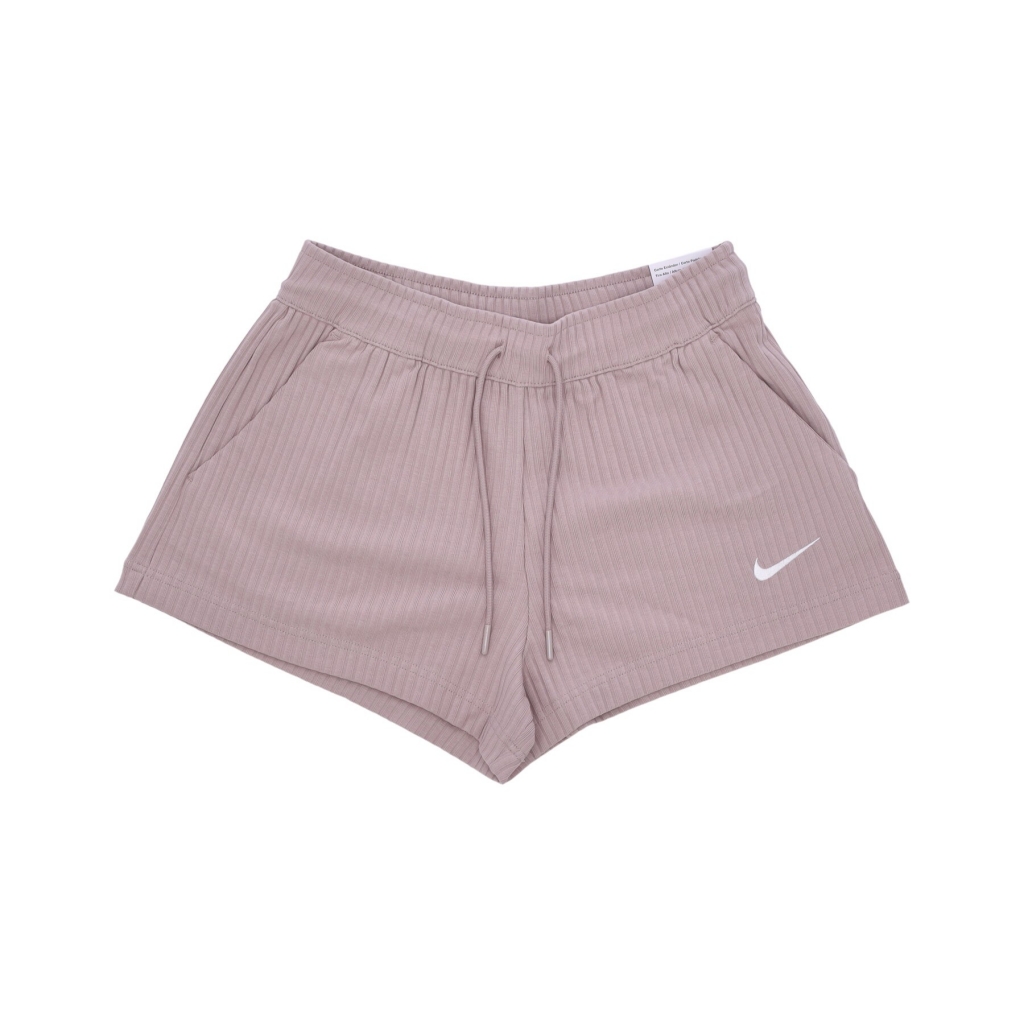 pantalone corto tuta donna sportswear high-waisted ribbed jersey shorts DIFFUSED TAUPE/WHITE