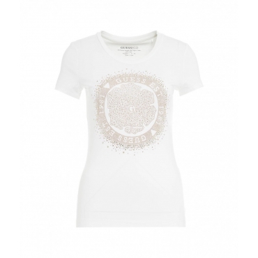 T-shirt con logo in strass bianco