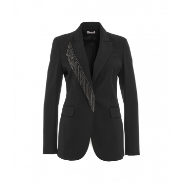 Blazer con frange di strass nero