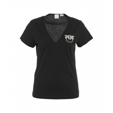 T-shirt con logo in strass nero
