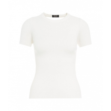 T-shirt in maglia a coste bianco