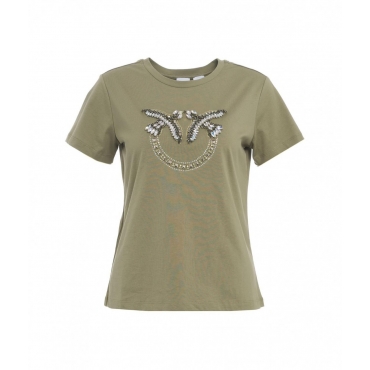 T-shirt Quentin con strass logo oliva