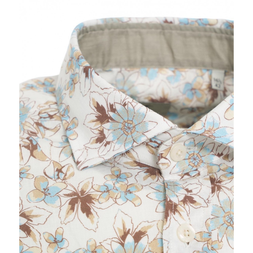 Camicia in lino con stampa floreale bianco