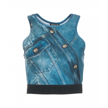 Top con stampa denim blu