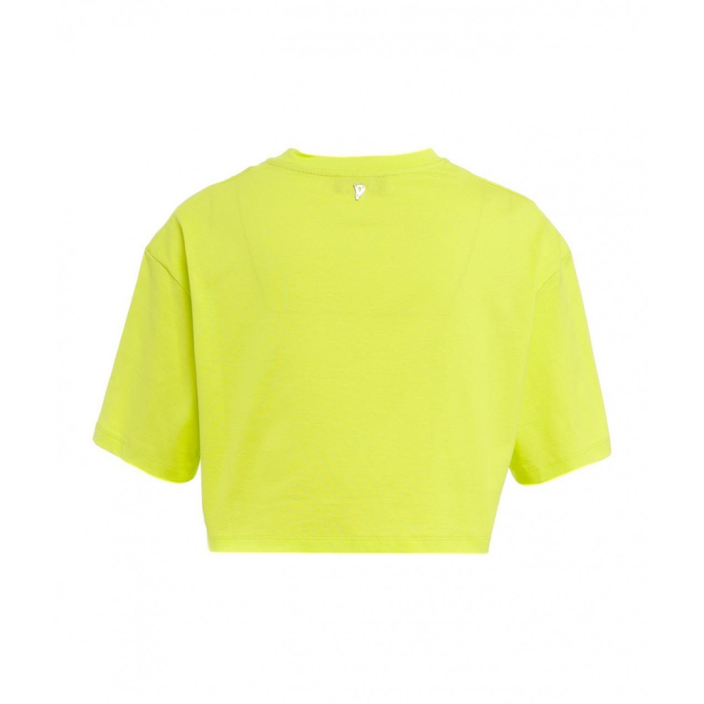 T-shirt cropped con applicazione di strass giallo fluorescente