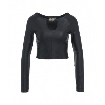 Top cropped con logo nero