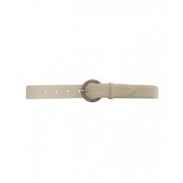 Leather belt with buckle bianco