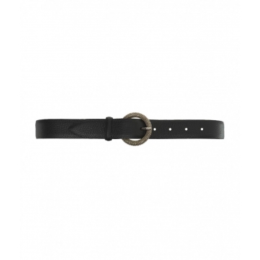 Leather belt with buckle nero