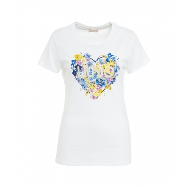 T-shirt con logo in strass bianco