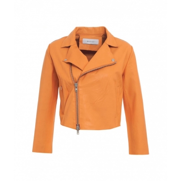 Giacca biker in pelle arancione