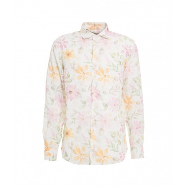 Linen shirt with floral print multicolore