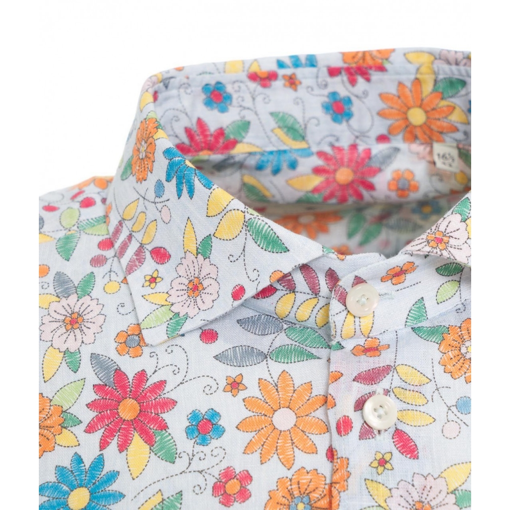 Camicia in lino con stampa floreale multicolore