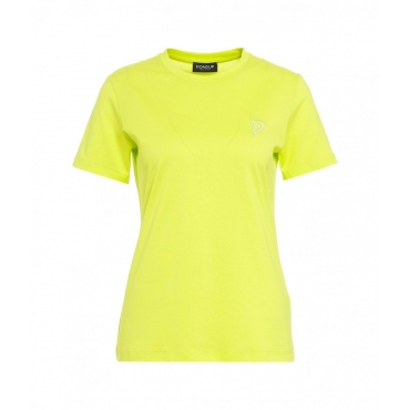 T-shirt con logo ricamato giallo fluorescente