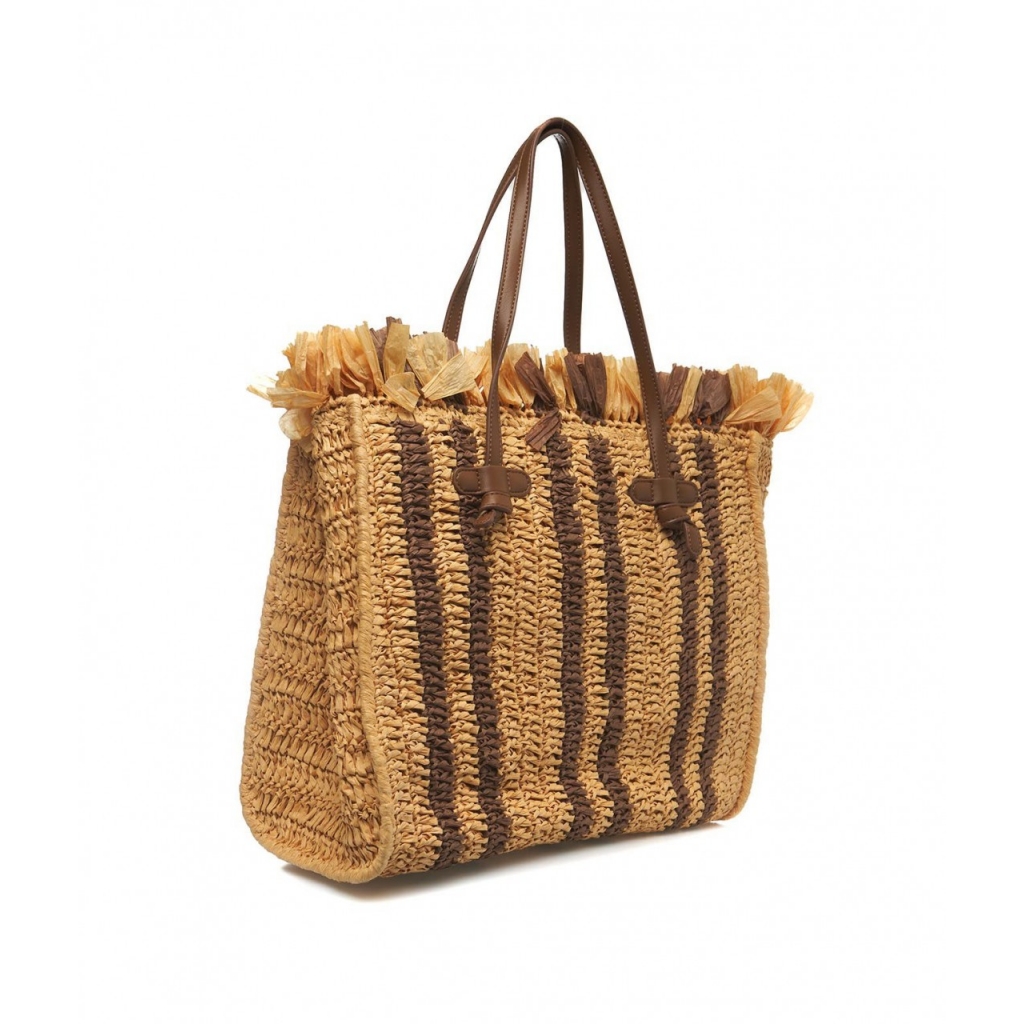 Borsa in rafia con frange beige