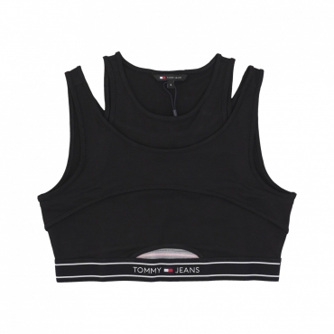 top donna crop logo taping cut out tank BLACK